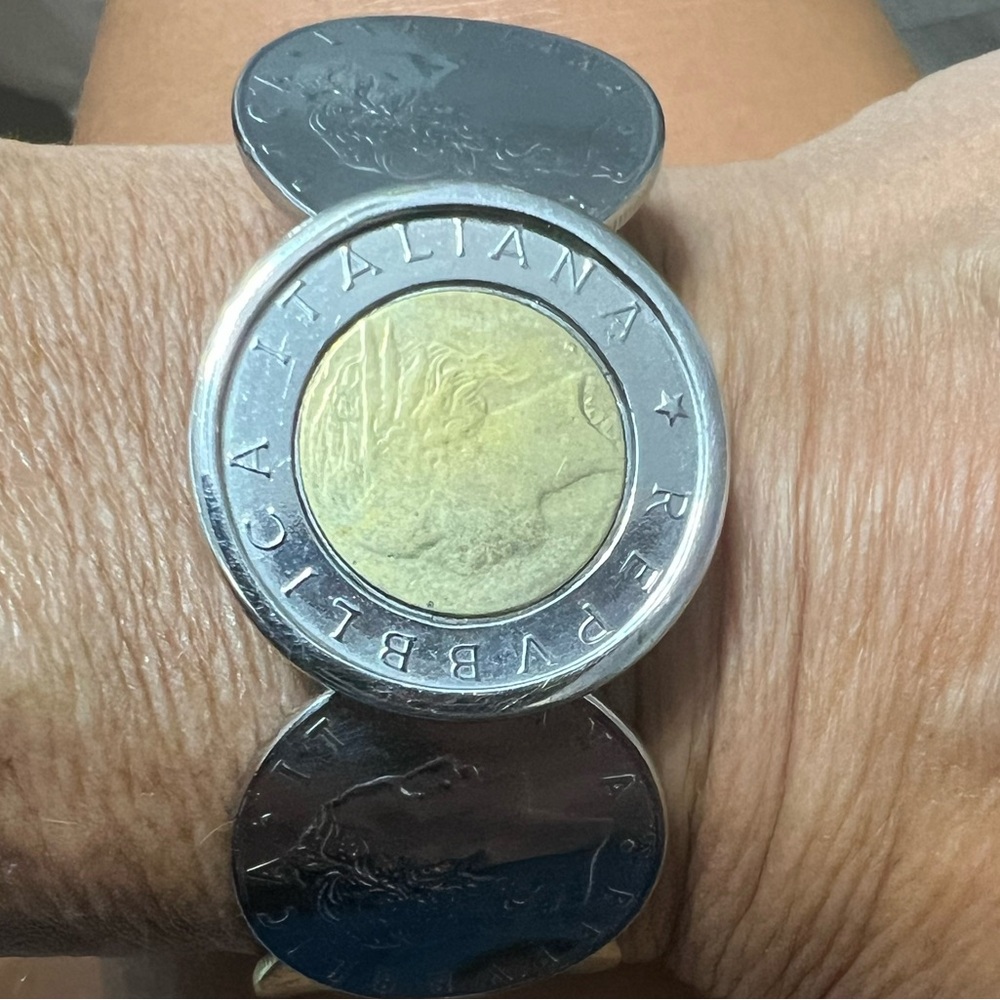 Silver and Gold Italian Coin  Bracelet